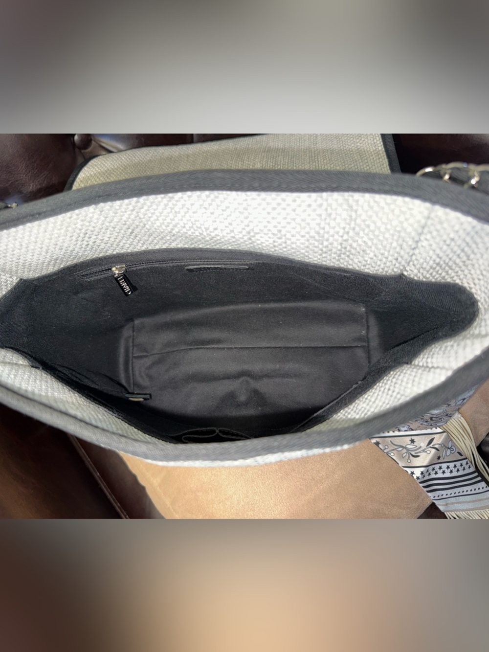 💎AUTHENTIC CHANEL GRAY RAFFIA DEAUVILLE MESSENGER/SHOULDER BAG/CROSSBODY-EUC - Picture 6 of 17